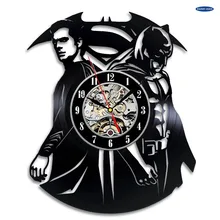 Superman VS Batman arte vinilo Reloj de pared sala de regalo moderno hogar registro decoración Vintage duvar saati