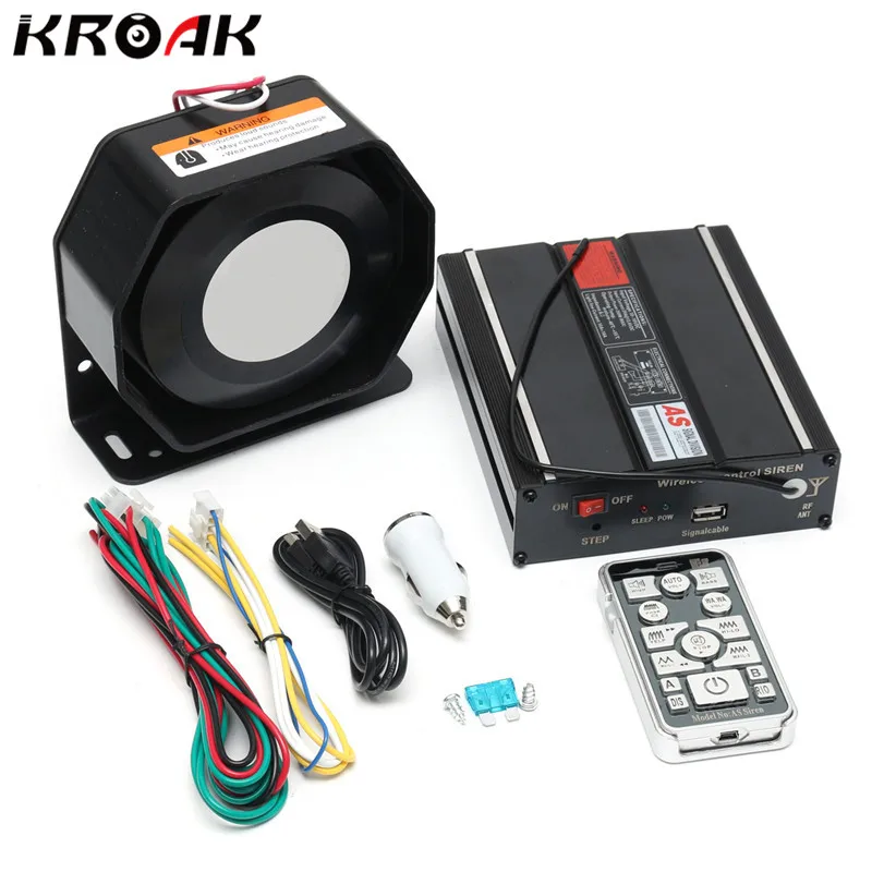 

Kroak 200W 12V Car Alarm For Police Loud Speaker PA Fire Siren Horn Bluetooth Safe System Kit