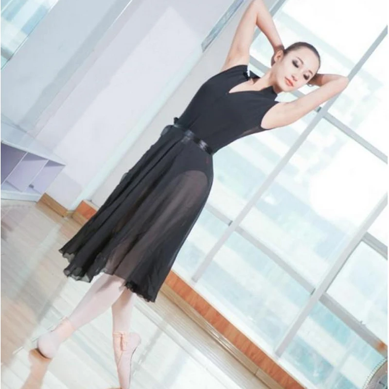 Professional Knee length Chiffon Tulle Skirts Women Adult Girls Ballet Dance Skirt Wrap Free