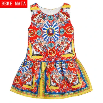 

Summer Dress Girl Child 2017 Europe Catholic Church Print Girl Princess Dress Costume Kids Dresses For Girls Children's Clothing