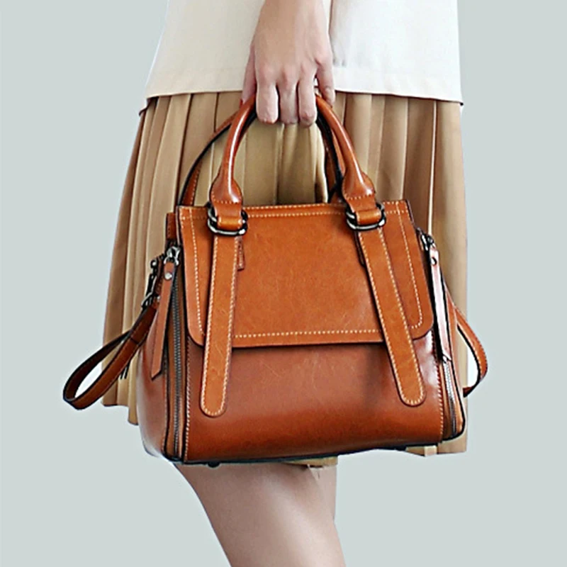 

High Quality Women Real Cowhide Handbag Messenger Cross Body Tote Bags Fashion Female Shoulder Genuine Leather Top Handle Bag