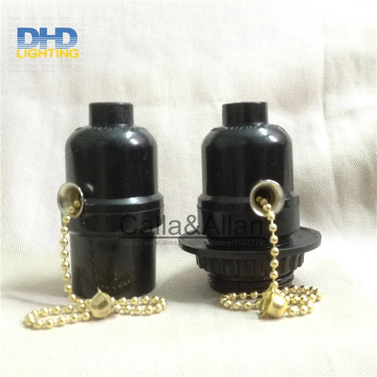 

50units/set black bakelite light sockets with chain switch or key switch E27 lamp holders black plastic lighting sockets
