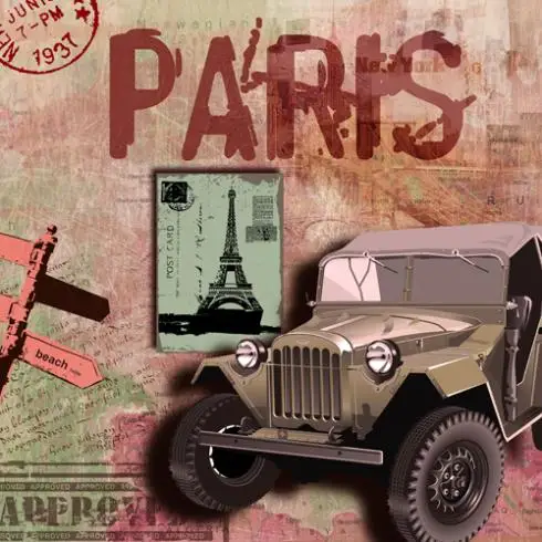 Retro Abstract Theme Of Paris Old Canvas Painting Green Car Printed for living room decor home | Дом и сад