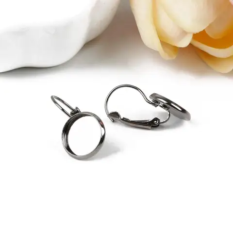 Cameo Glass Cabochon Antique Bronze Silver Plated French Lever Bezel Blank Earrings Backs Base For DIY Earrings