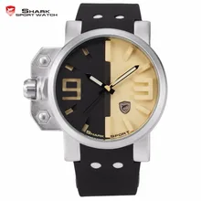 Saumon Shark Sport Montre Boîtier En Acier Inoxydable Noir Jaune 3D Analogique Lumineux Mains En Caoutchouc En Plein Air Mens Quartz Montre-Bracelet/SH170
