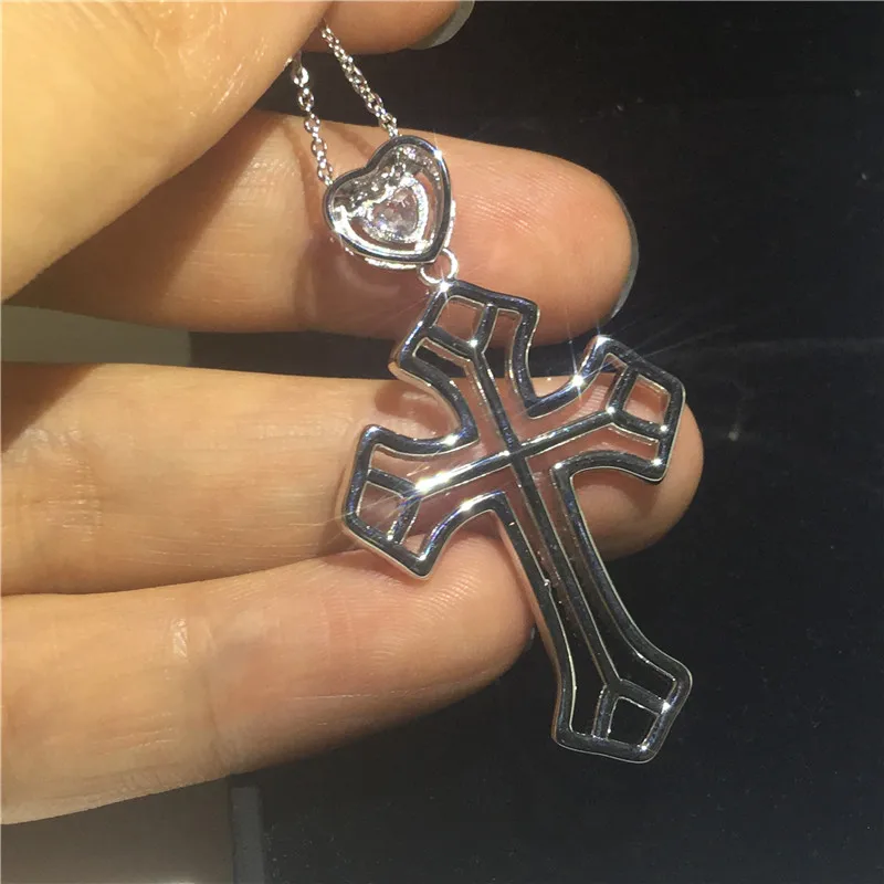 Choucong ручной работы крест подвески сердца AAAAA Cz 925 пробы серебро Свадебный кулон с ожерелья для Для женщин Для мужчин ювелирные изделия