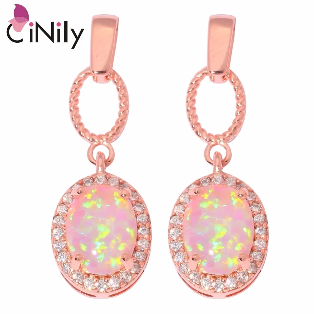 

CiNily Pink Fire Opal Long Earrings With Oval Stone Rose Gold Color Bohemia Boho Summer Fully-Jewelled Best Gifts for Woman Girl