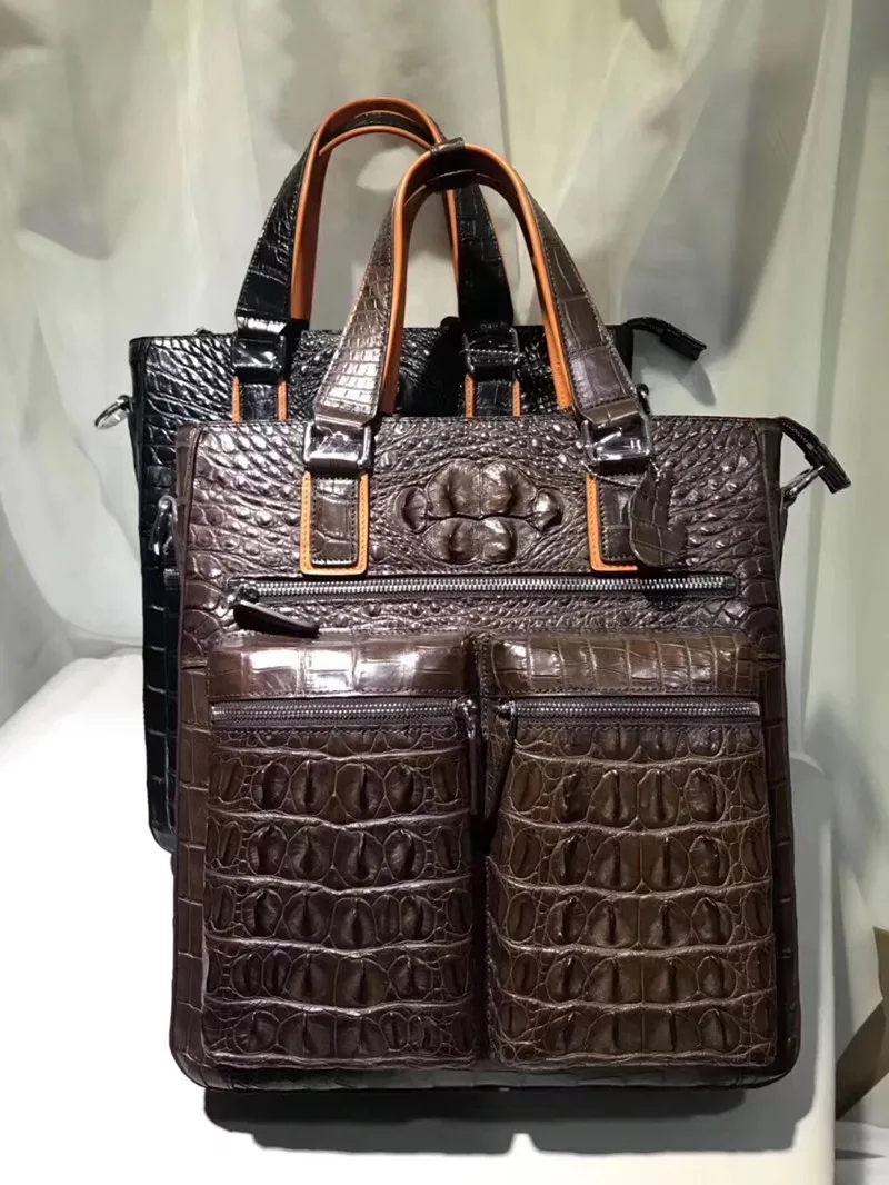 Handtasche Schwarzes griff Casual Alligator Leder Schulter Top Taschen Tasche Mann Quer Große Klappe Style Krokodil Männer Echtes Haut Einzigen zqzgS