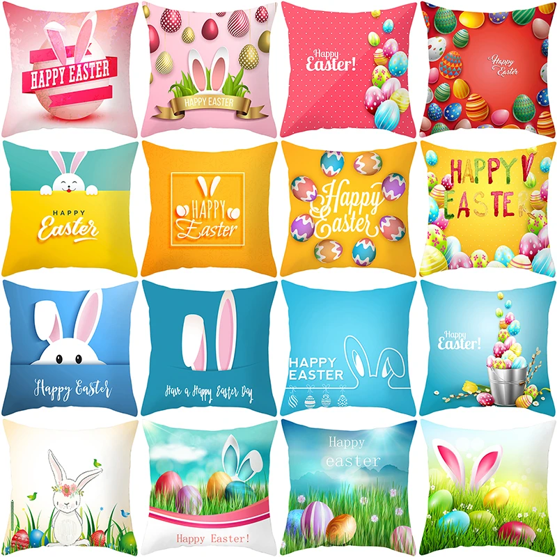 

Fawatacchi Cotton Rabbit Happy Easter Cushion Covers Bunny Eggs Pillow Case For Home Sofa Chair Decor Easter Wielkano Pillowcase