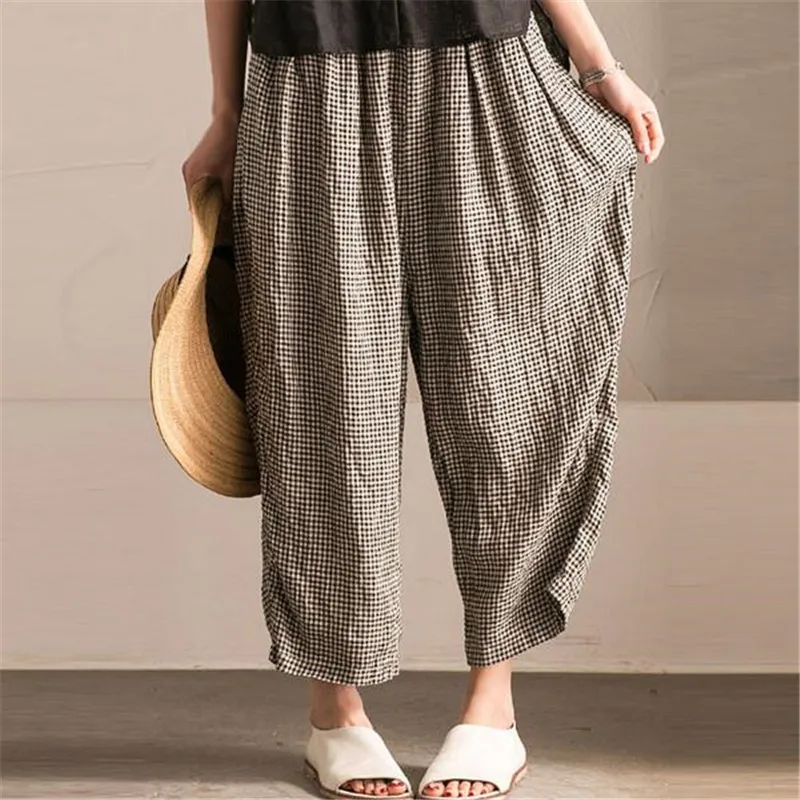BUYKUD 2018 Summer Vintage Pants Irregular Women Plaid