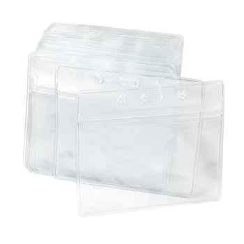 

Plastic Horizontal Name Tag Badge ID Card Holders, 50-Piece, Clear