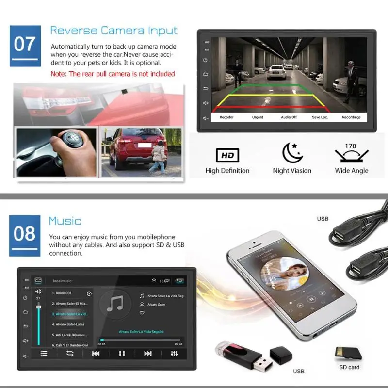 Excellent 7in Car Stereo MP5 Player FM AM Radio Capacitive Touch Screen Android 8.1 BT Music GPS Auto Audio Player Mirrorlink Reverse Cam 7