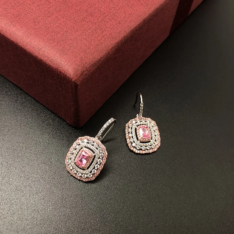 Натуральный розовый камень серьги женские классические элегантные циркониевые серьги вечерние SP-HE059G ZK40