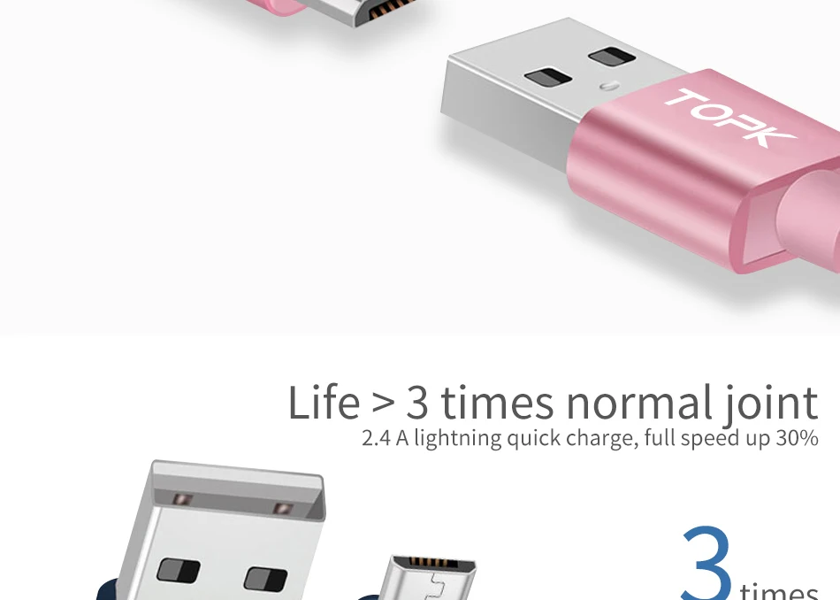 TOPK [3-Pack] Micro USB кабель в нейлоновой оплетке для синхронизации данных и зарядки USB кабель для samsung Xiaomi huawei Microusb Android устройства