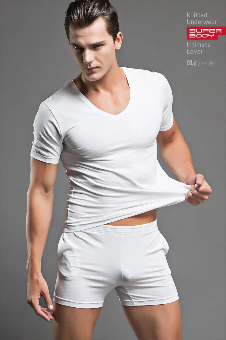 1 pcs men sexy casual sports Pajamas fashion male cotton V Neck hombres tracksuit underwear set