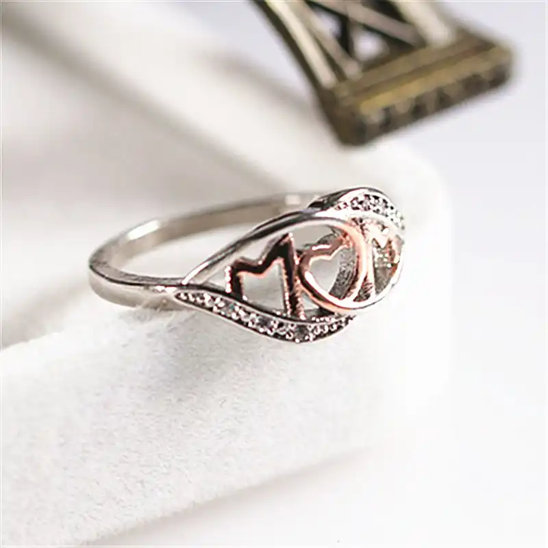 Walerv Silver Color Rings For Women Set Fashion Jewelry Carving Rose Gold Letters M M Love Ring Girl Send Mom Birthday Gift Ring Rings Aliexpress