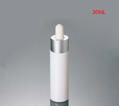 

30ml white essential oil dropper bottle with matt sliver collar and white lid,30 ml plastic dropper bottle for essential oil