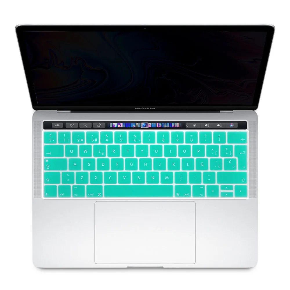 Redlai силиконовые ЕС испанская клавиатура крышка клавиатуры наклейки протектор для MacBook Pro 13 15 с сенсорной панелью A1706 A1707 - Цвет: Mint green