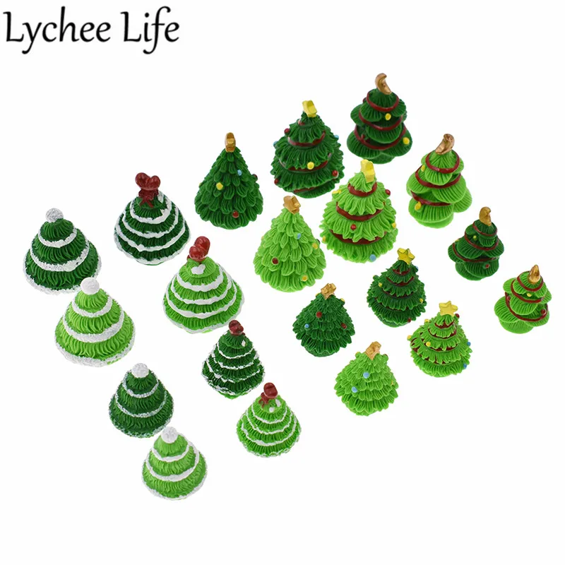 

5pcs Christmas Tree Model Resin Tree Shape Miniature Figurine American Style Garden Home Mini Dollhouse Party Decor