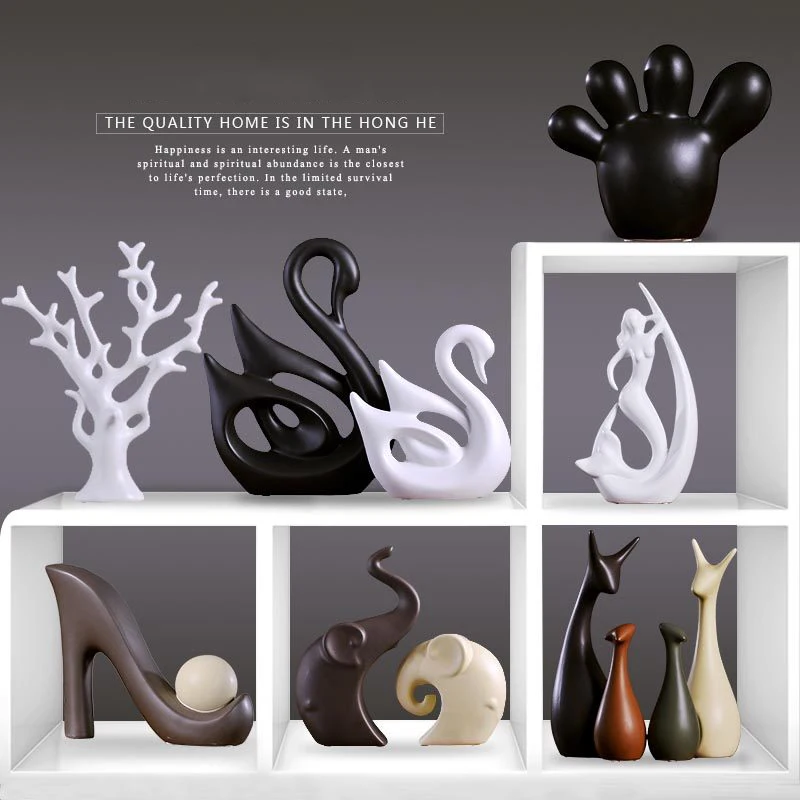 

Nordic Ins Ceramic Swan Deer Figurines Crafts Decoration Home Living room Desk Fengshui Animal Office Ornaments Statue Decor