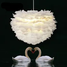 Romantic Modern White Nature Goose Feather Pendant Light Pink Red Gray Color Painted Cord Pendant Light for Bedroom Loft Kid's