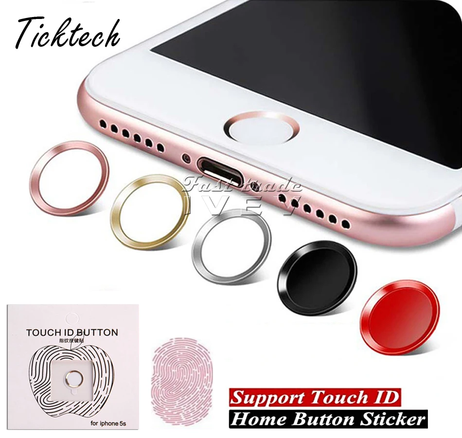 

100PCS/Lot Aluminium Metal Home Button Protector Key Ring Stickers Fingerprint Support Touch ID For iphone 7 6 6s plus 5 5S Ipad
