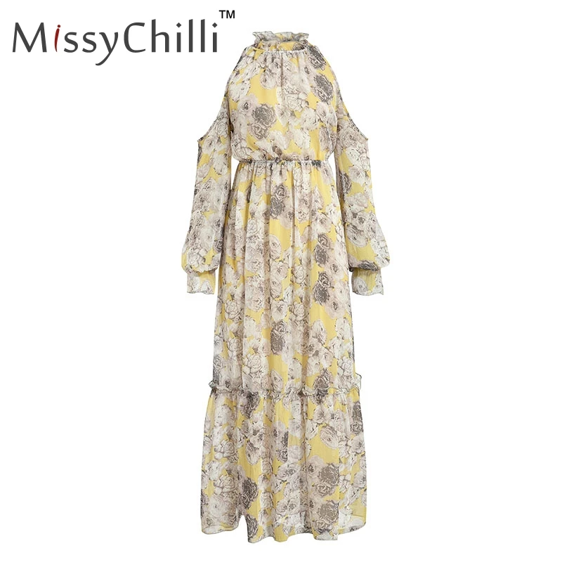 Женское платье с высоким воротом MissyChilli длинное цветочным принтом и длинным