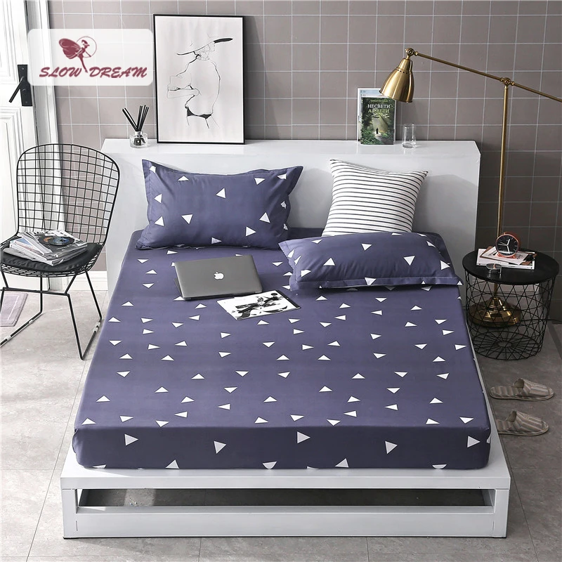 

Slowdream 1pcs Fitted Sheet 100%Polyester Bed Sheet With Elastic Band Rubber Sheet Double Queen Size Single Bed Linen Corners