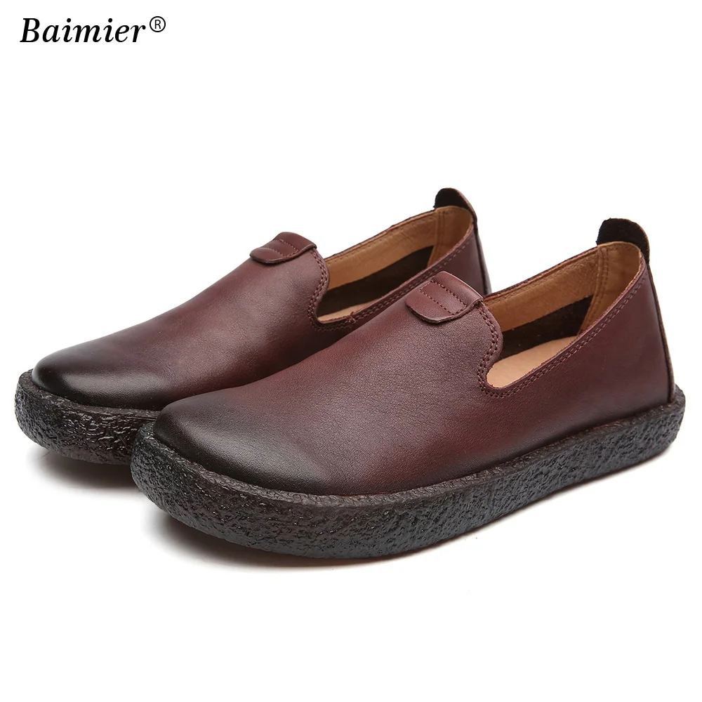 

2018 Brand New Fashion Flats Genuine Leathe Shoes Autumn Woman Casual Soft Comfortable Slip-on Women Loafers zapatos mujer