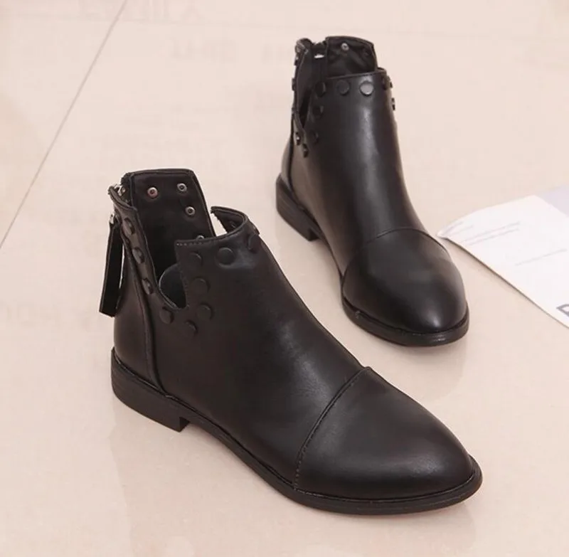 COOTELILI Fashion Rivet Ankle Boots For Women 2018 Autumn Winter Zipper Shoes Woman Black Casual Rubber Boots Women 35-39 (6)