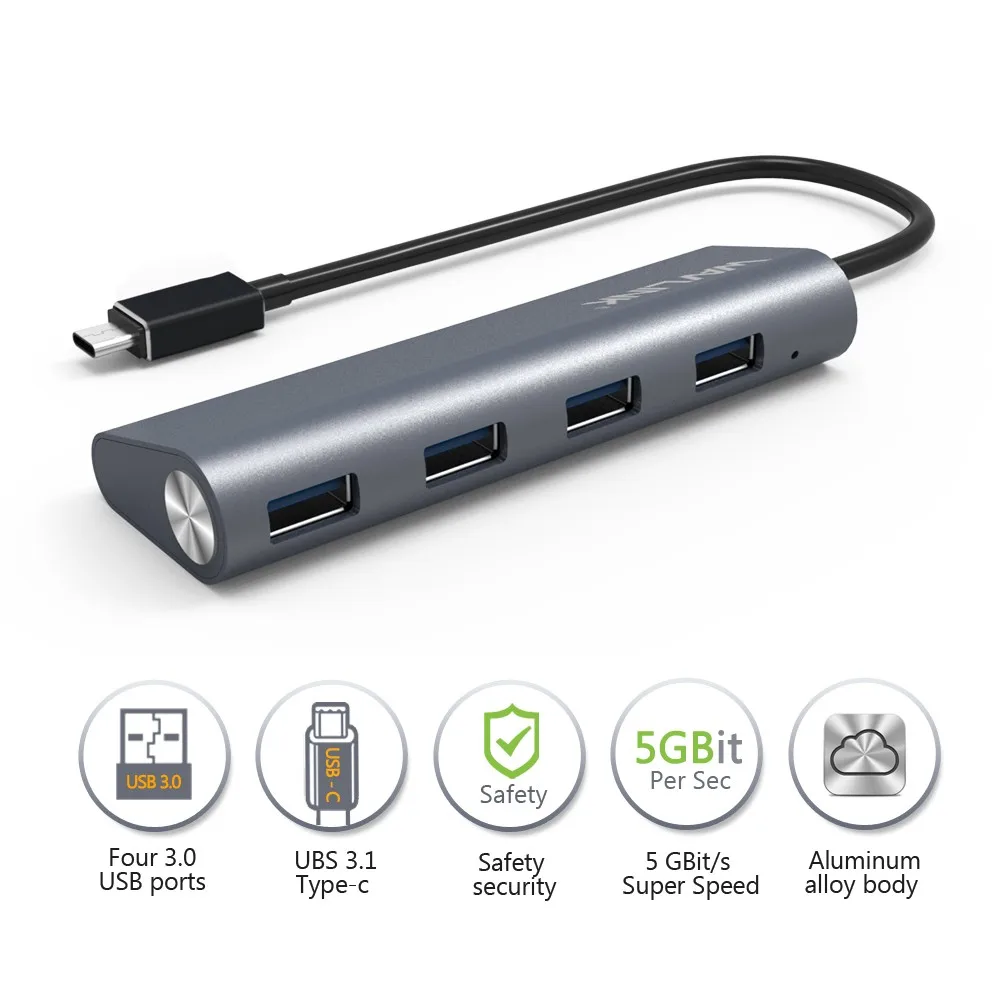 Wavlink Алюминиевый USB 3,1 type C на 4 порта USB 3,0 высокоскоростной USB C концентратор Поддержка скорости передачи данных до 5 Гбит/с для ноутбука MacBook Pro