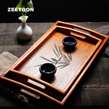 

Japanese-style Wood Bamboo Tray Tea Trays Hotel Teacup Teapot Coffee Cup Mug Holder Long Storage Plate Dish Decor Crafts Teaware