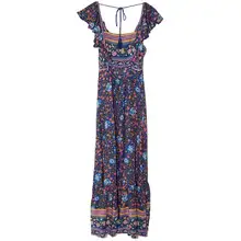 Boho Inspired 2017 summer dresses floral print cotton backless long maxi dress hippie chic ruffles sleeve women sexy vestidos