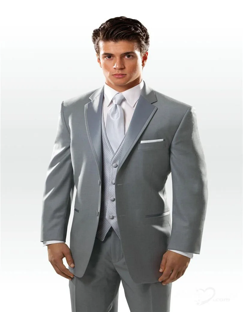 2019 Light Gray Mens Suits 3 Pieces Groom Tuxedos Man Formal Dinner