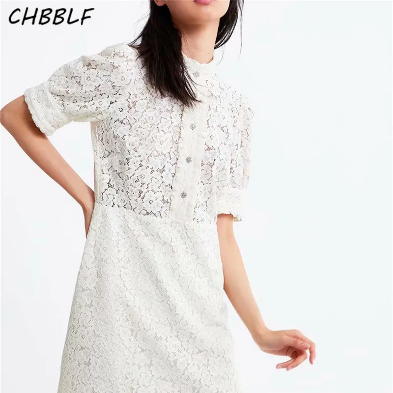 Женское кружевное платье CHBBLF мини с цветочным принтом и коротким рукавом на