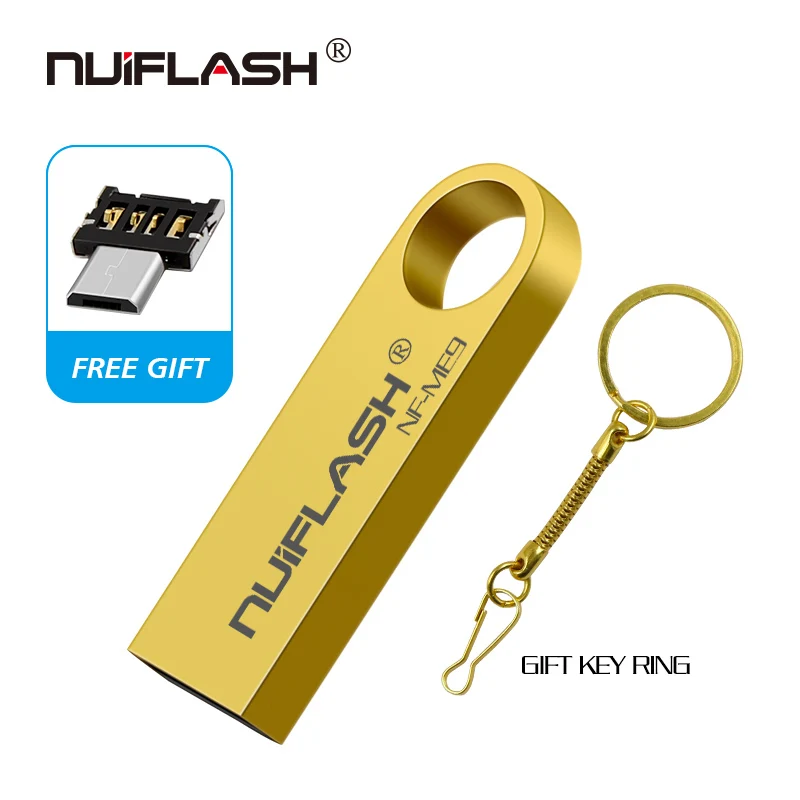 High Speed Real Capacity Pendrive Metal Key Chain USB Flash Drive 64GB 32GB 16GB 8GB USB Stick USB Flash Free gift - Цвет: golden-otg