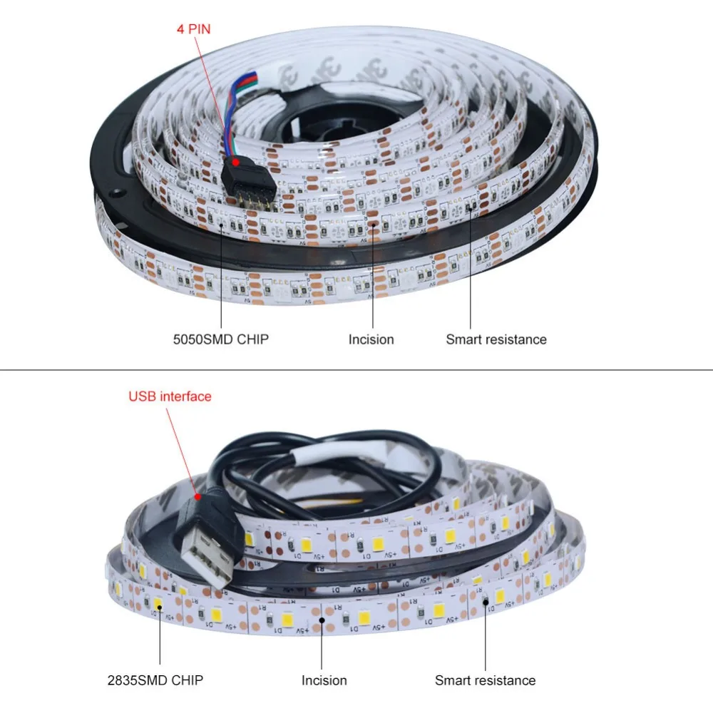 DC 5 В светодиодный светильник s 5050 2835 SMD USB RGB гибкий ленточный светильник 50 см 1 2 3 4 5 м ТВ фоновый светильник ing светодиодный клейкая лента лампа