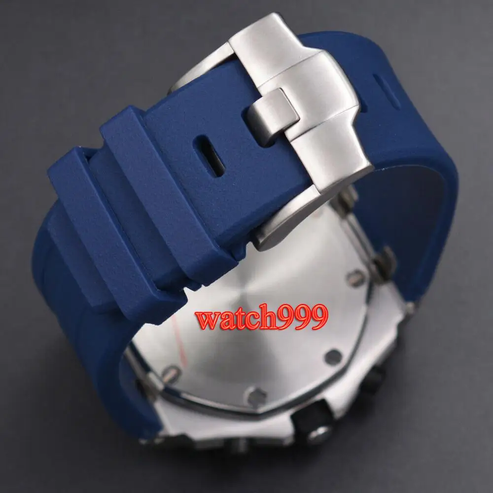 48 мм Corgeut синие часы с резиновым ремнем роскошный стальной хронограф светящийся мужские часы японский кварцевый механизм