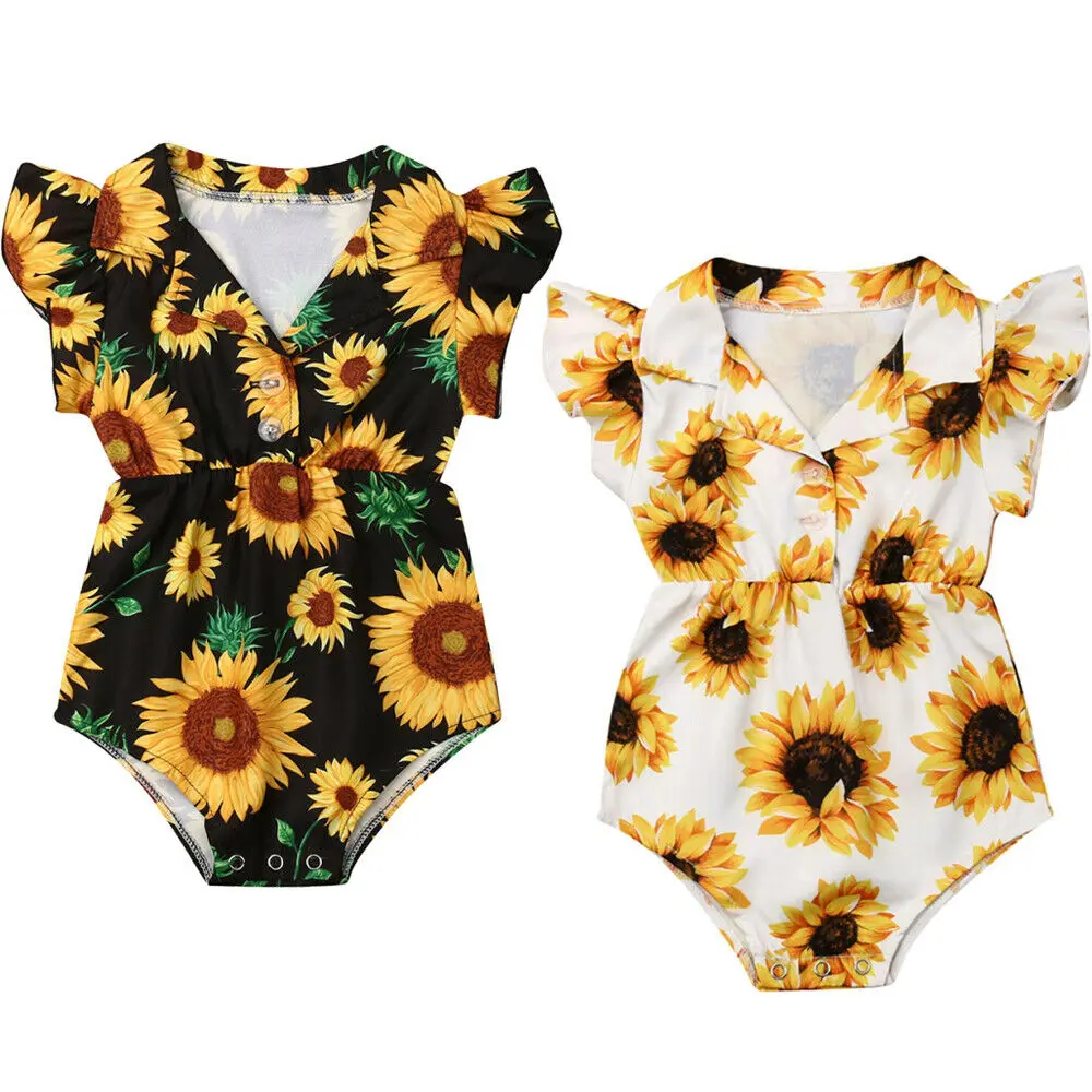 

New Summer Toddler Baby Girls Clothes Sunflower Romper Jumpsuit Outfits Sunsuit