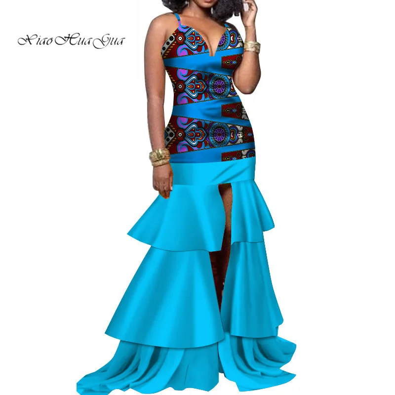 Африканский батик воск печати Bodycon сексуальное с открытыми плечами глубокий v-образный вырез длинное платье вечернее платье африканские платья для женщин wy3564