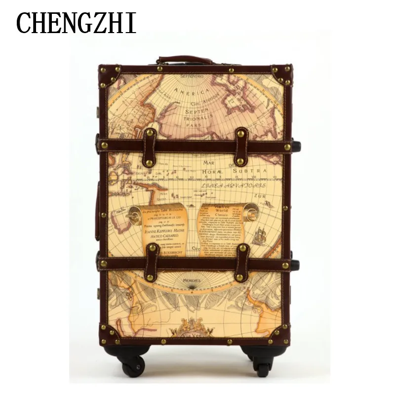 CHENGZHI 2" 24" 2" дюймов карта maleta винтажный чемодан на колёсиках Спиннер кожа koffs тележка багаж для путешествий