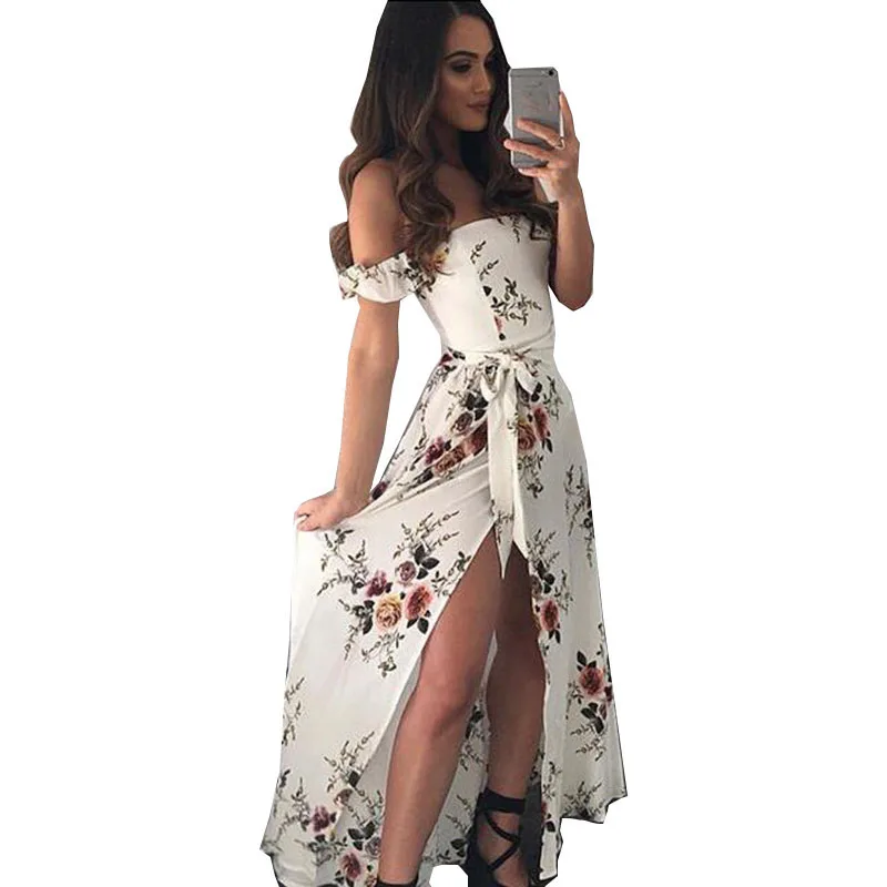 2018 New dress long summer Hot Exclusive Explosive Sexy Print Wrap Bra