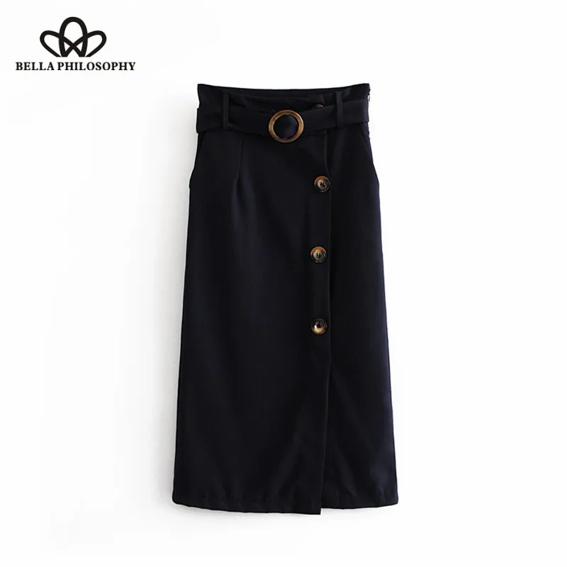Wonder 2018 new Vintage Chic Buttons With Sashes OL Midi Skirt Women  Fashion A Line Side Zipper Streetwear Slit Casual Skirts
