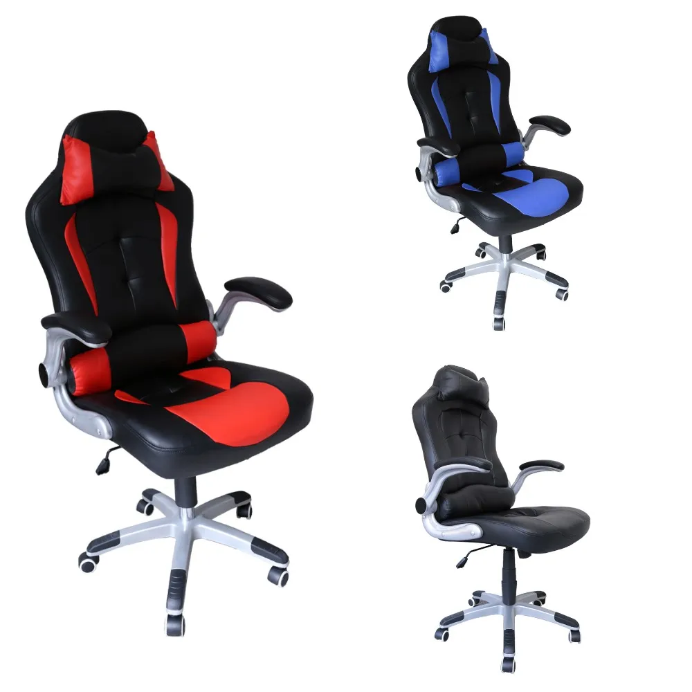 

Height 118-128cm Work Office Chairs Adjustable 10cm Racing Chair Game Computer Chair PU Leather Indoor Furniture Black Red Blue