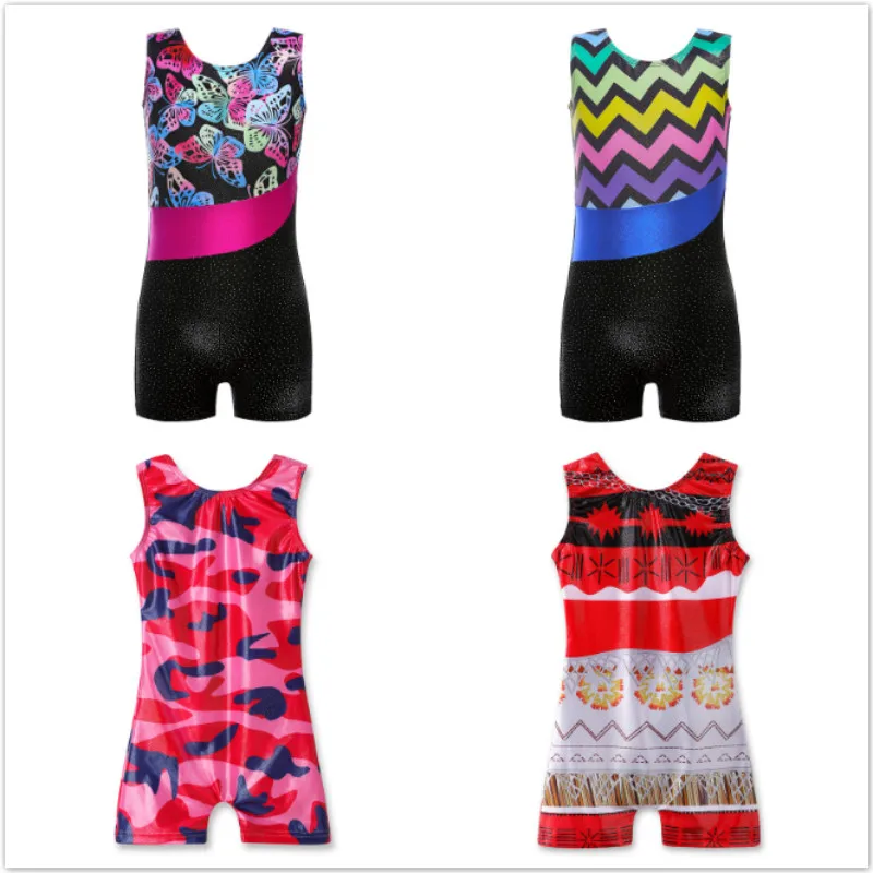 

Girls Leotard for Ballet Sleeveless Gymnastic Leotards Butterfly Wave Sleeveless Ballet Tutu Dance Costumes Athletic Biketard
