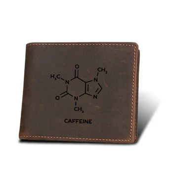 

Engraved Picture caffeine Short Wallet Men Genuine Leather Zip Coin Purses Functional Card Holders purses Men Custom Name Wallet