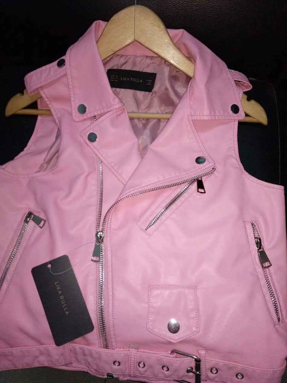 Женский кожаный жилет, мягкий жилет из искусственной кожи для дам, кожаный мотоциклетный жилет, жилет с карманами и заклепками, женский жилет, Байкерский жилет - Цвет: peach pink