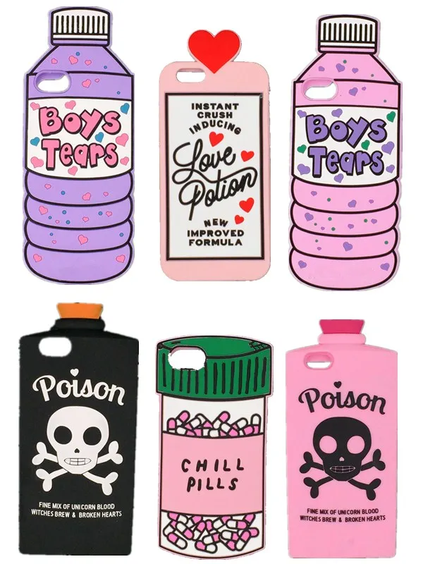 

NEW 3D Boys Tears Mineral Water Love Potion Chill Pills Bottle poison Case For Apple iPhone X 4 4S 5 5S 5C SE 6 6S Plus 7 8 Plus