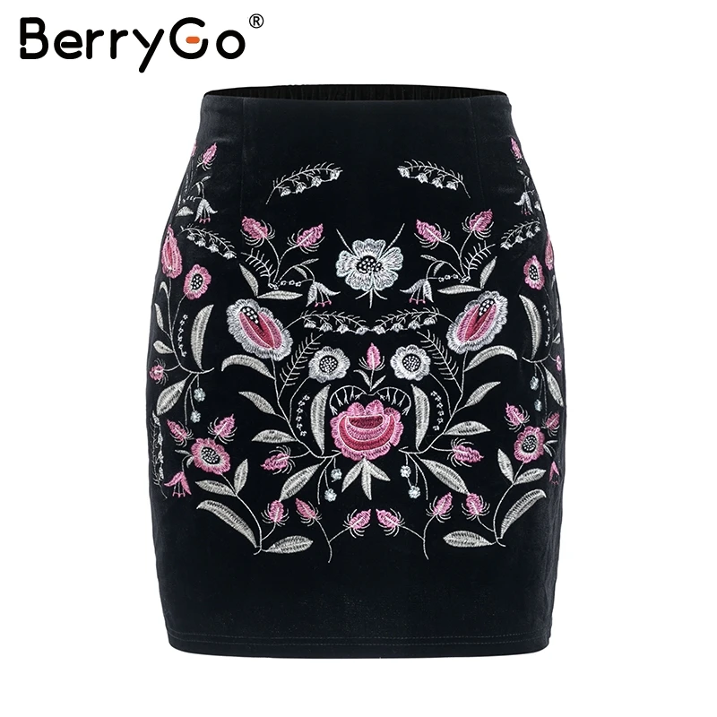 Женская короткая юбка с вышивкой BerryGo винтажная карандаш высокой талией в стиле