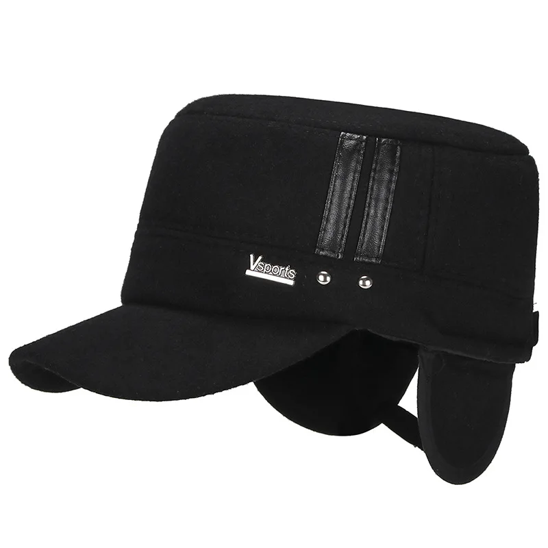

Women Men Winter Warm Woollen Blends Flat Sports Caps Service Army Snapback caps Earflaps Chapeu Casquette Military Hats